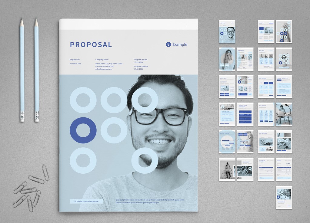  Agency Proposal Layout in Pale Blue and Light Gray
