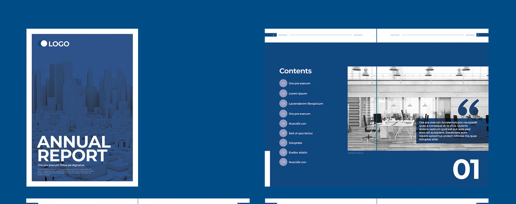 Blue and White Annual Report Brochure Layout