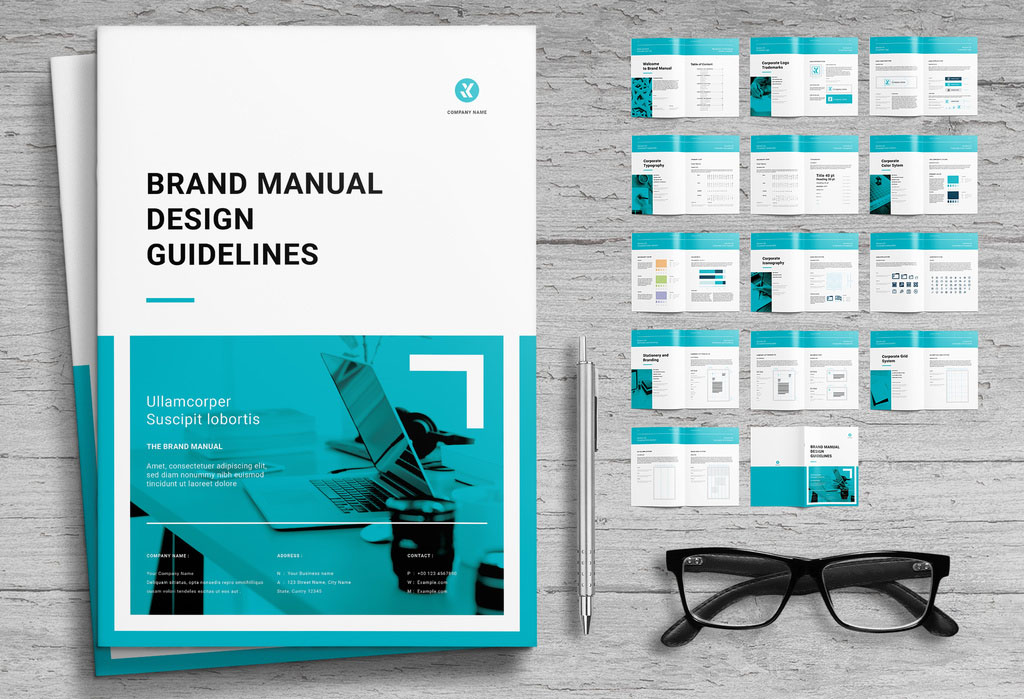 Brand Manual Layout with Teal Accents