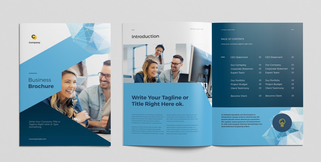  Brochure Layout with Blue Geometric Elements
