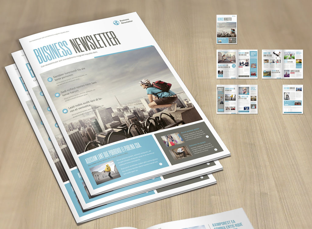 Brochure Layout with Pale Blue and Gray Accents
