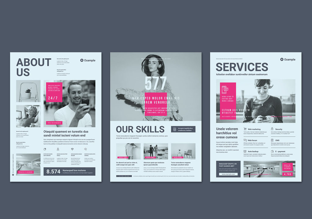 Business Flyer Layout in Light Gray with Pink Accents