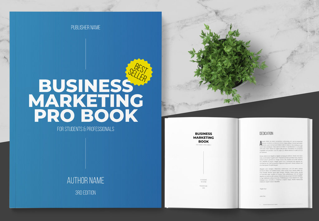 Business Marketing Book Layout with Blue Accents