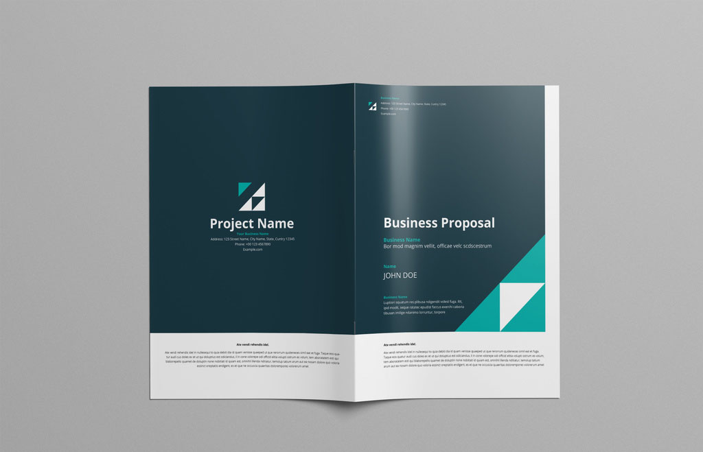 Business Proposal Layout with Teal and Green Accents