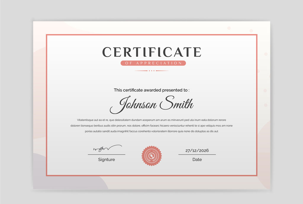 Certificate Layout with Peach Accents