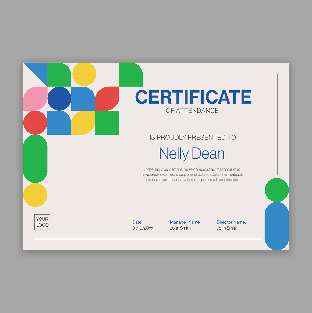 Certificate of Attendance Layout Design with Graphic Shapes