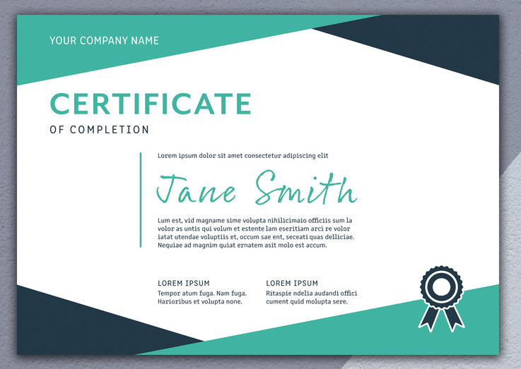 Certificate of Merit Layout with Teal and Dark Blue Border