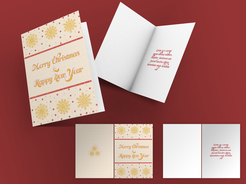 Christmas Greeting Card Layout with Glittery Illustrations