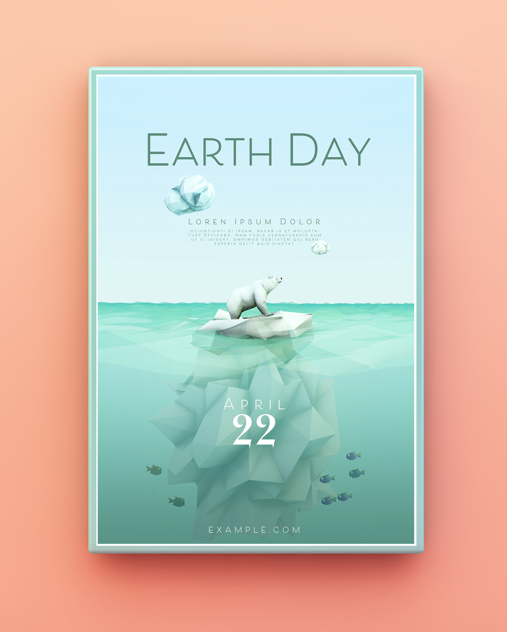 Earth Day Poster Layout with Polar Bear and Iceberg Illustration