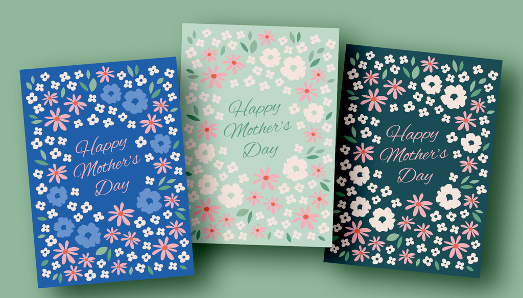 Mother's Day Card Layouts with Flower Illustrations