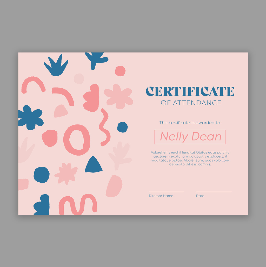 Pink Certificate of Attendance Design Layout