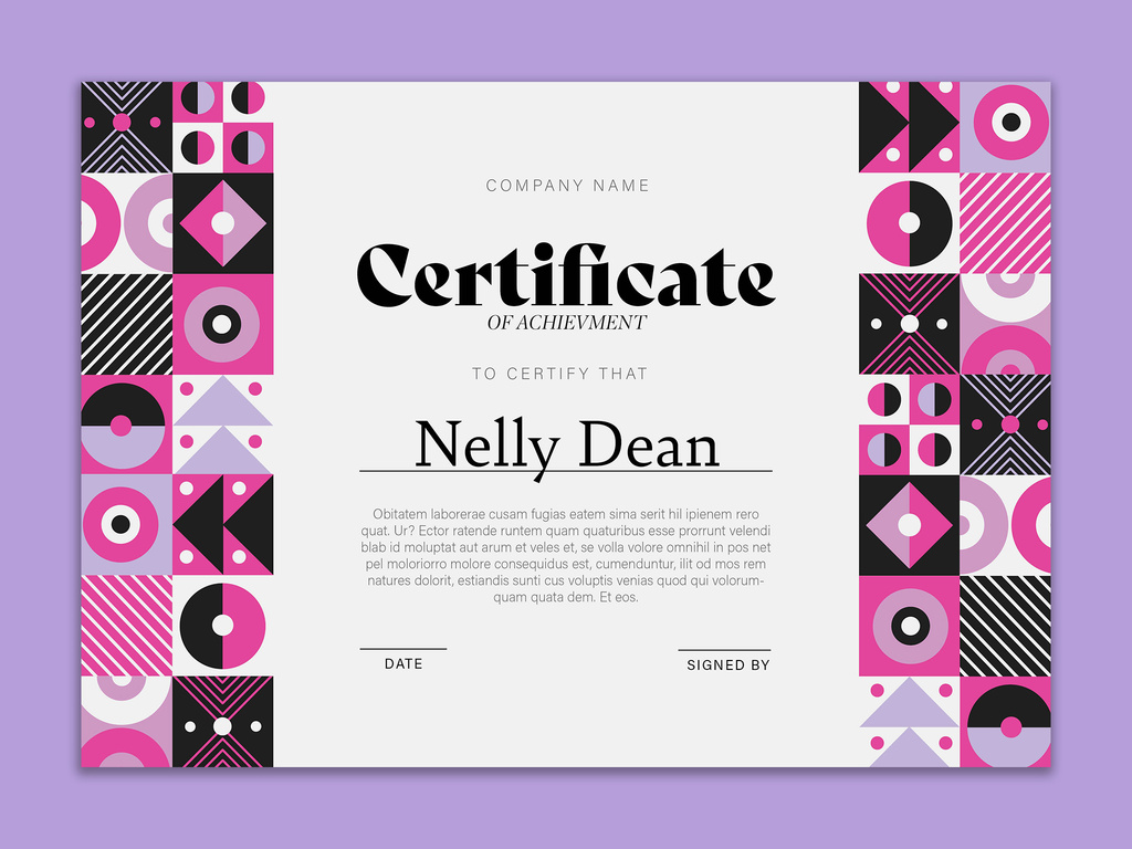  Pink Geometric Certificate Template