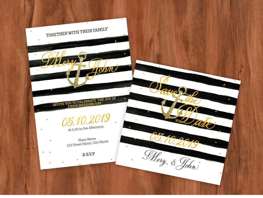 Striped Wedding Suite with Gold Anchor Element