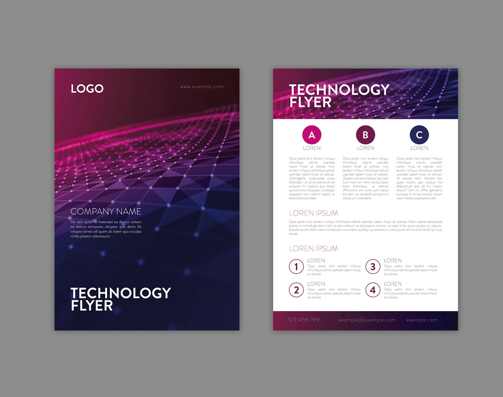 Technology Themed Flyer Layout with Blue and Pink Accents