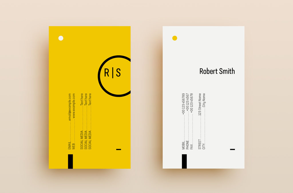 Yellow and White Business Card Layout with Abstract Elements