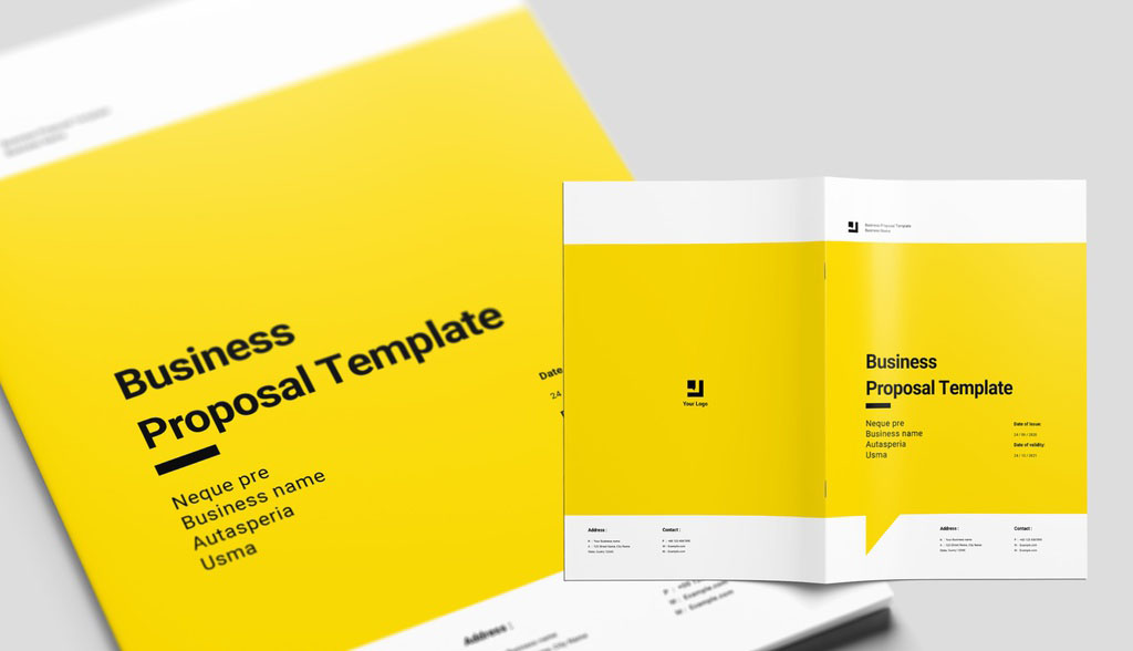 Yellow Proposal Brochure Layout with Black Accents
