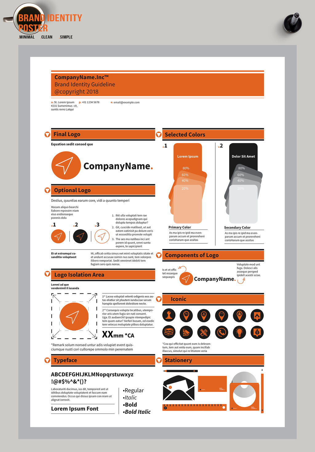 Brand Identity Poster with Orange Accents