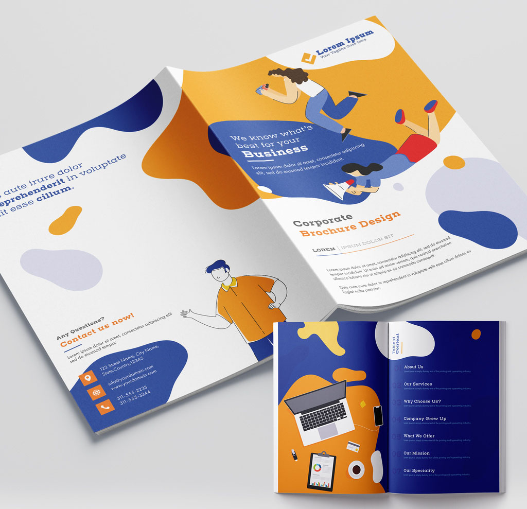 Bright Brochure Layout with Vector Character Illustrations