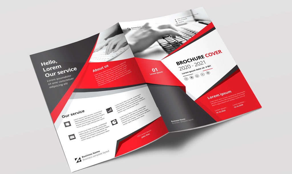 Brochure Layout with Red and Gray Accents