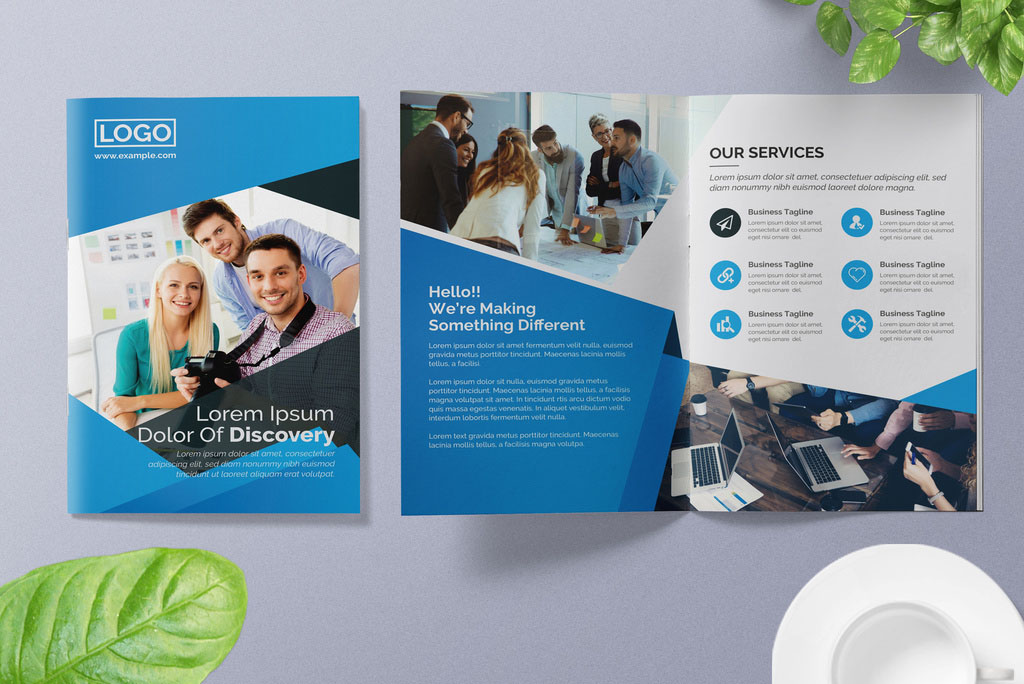 Business Brochure Layout with Blue Accents