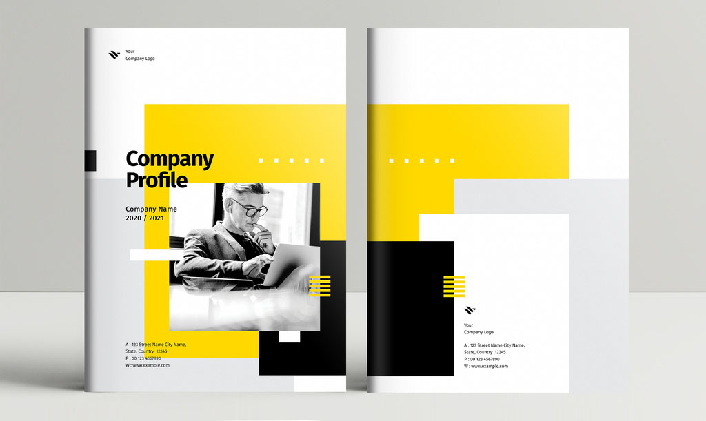 Company Profile Booklet Layout with Yellow Accents