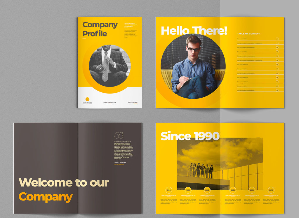 
Company Profile Layout with Yellow Accents