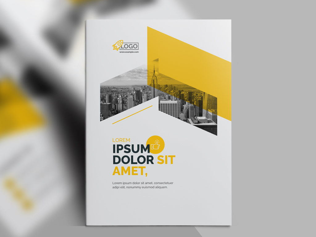 Corporate Bi Fold Brochure Template with Yellow Premium Vector Accents