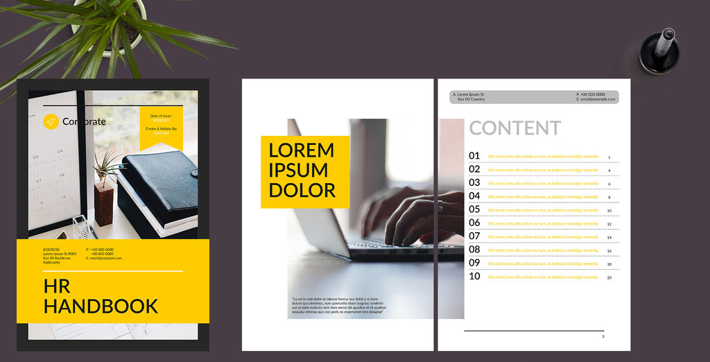 HR Handbook Layout with Yellow Accents