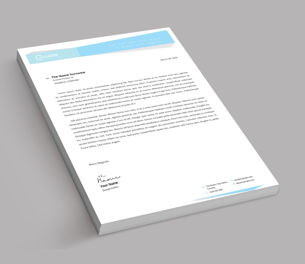 Letterhead Layout with Light Blue Header