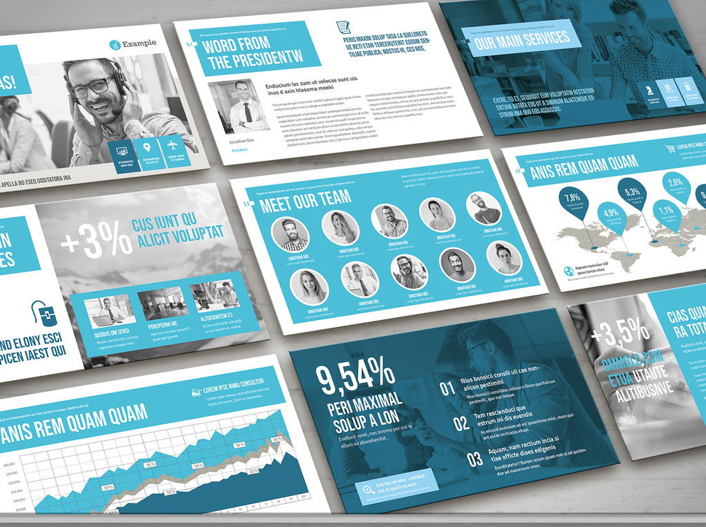 Light Gray and Blue Presentation Pitch Deck Layout