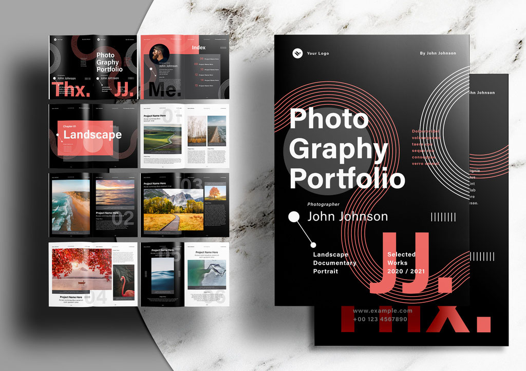 Modern Photography Portfolio Layout with Black and Red