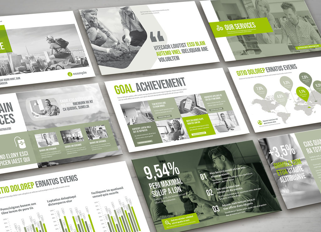 Presentation Pitch Deck Layout in Gray and Green