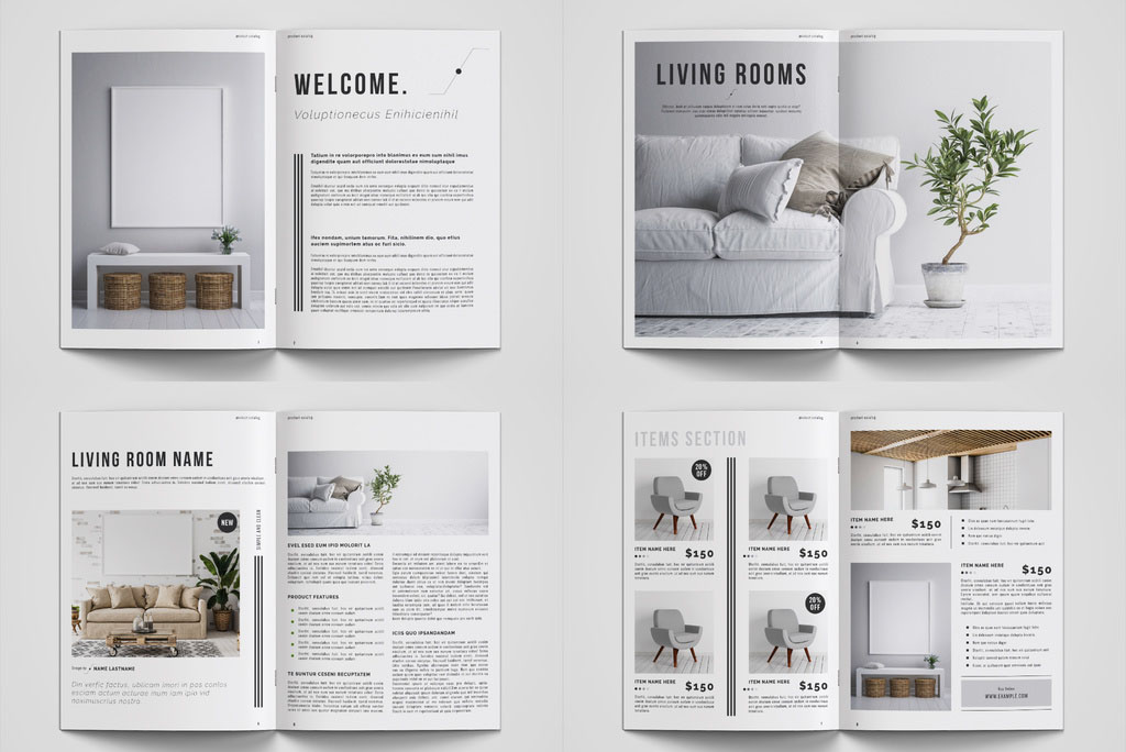 Product Catalog Layout with Green and Gray Accents