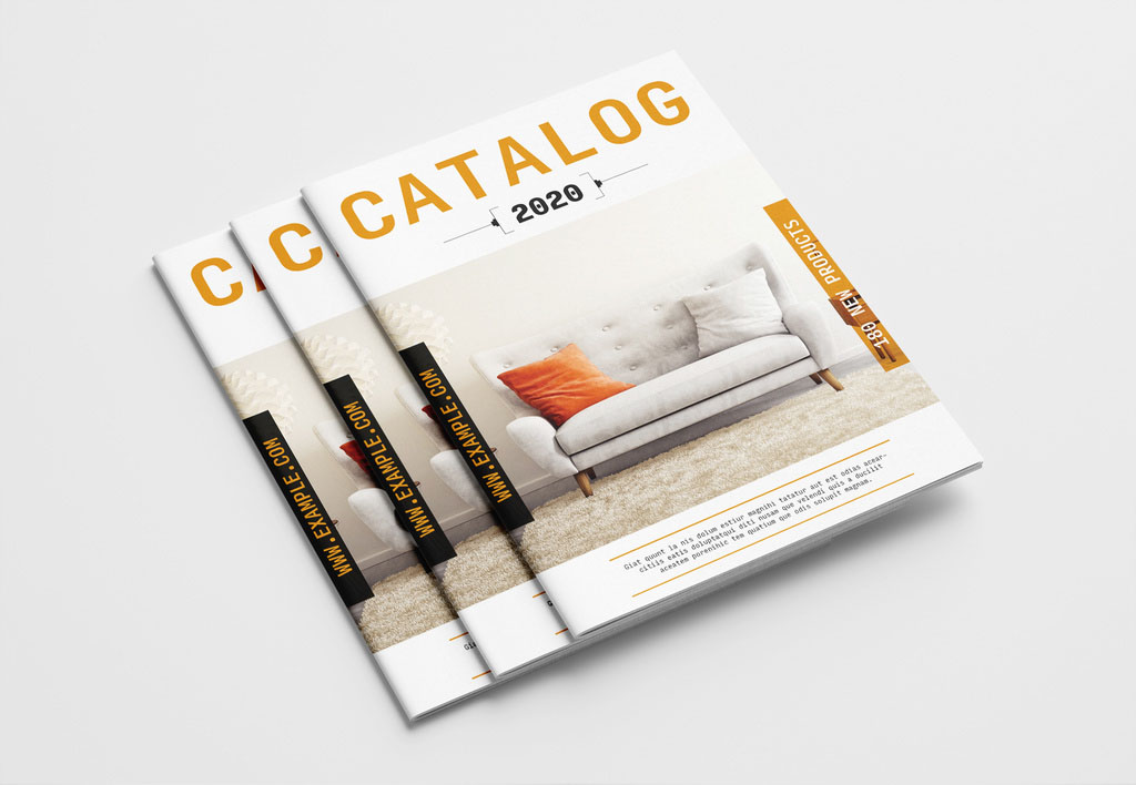 Product Catalog Layout with Orange Accents