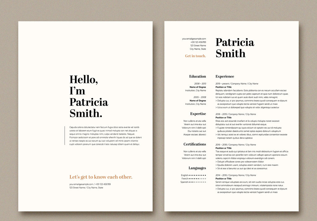 Resume and Cover Letter Layout with Tan Accents