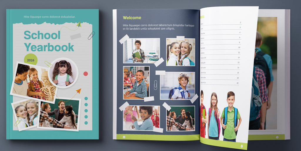 School Yearbook Layout with Colorful Accents