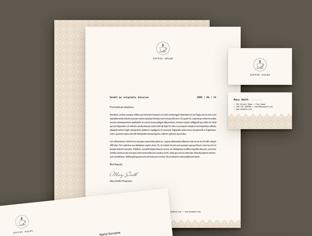 Stationery Layout Set with Coffee Theme