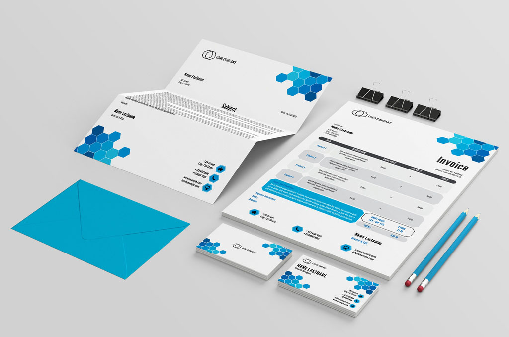 Stationery Layout Set with Hexagonal Design