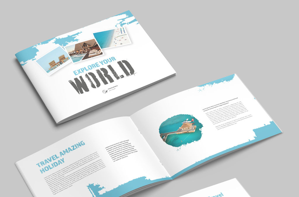 Travel Agency Brochure Layout with Blue Accents