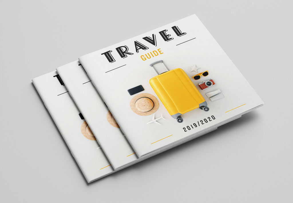 Travel Guide Layout with Blue and Orange Accents